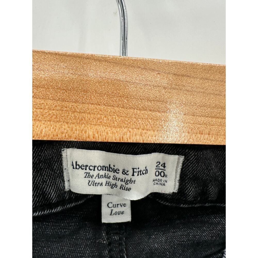 Abercrombie Fitch Curve Love Ultra High Rise Ankle Straight Jeans Black 00R‎ 24 - Picture 6 of 7
